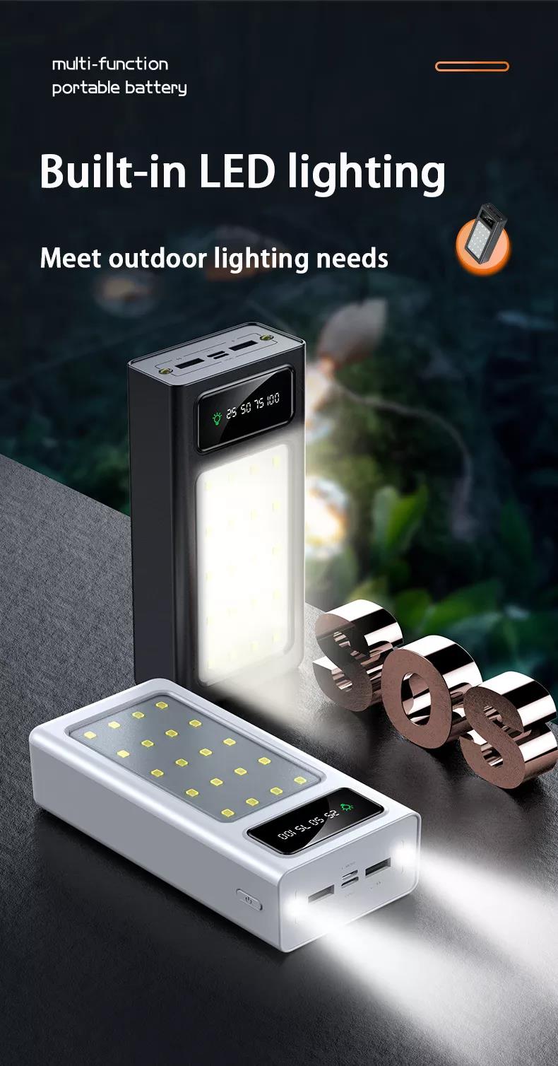Hot Sale Big Capacity Outdoor Side Phone Power Bank 30000mah Extra Battery Charger With 20 Led Light