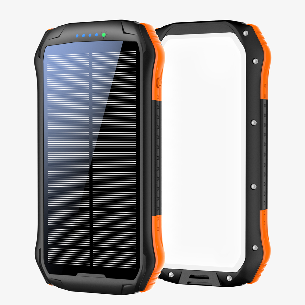 Portable Waterproof External Battery With All Side Flashlight Solar Charger 16000mah Solar Power Bank Phone Charger