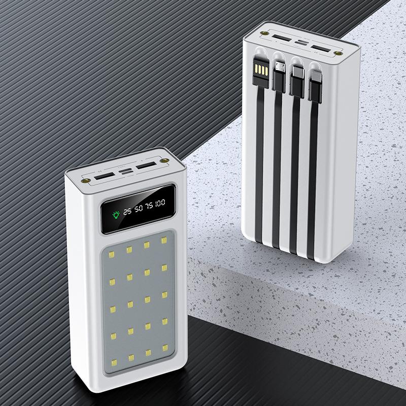 Hot Sale Big Capacity Outdoor Side Phone Power Bank 30000mah Extra Battery Charger With 20 Led Light
