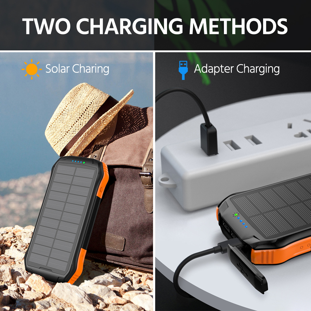Portable Waterproof External Battery With All Side Flashlight Solar Charger 16000mah Solar Power Bank Phone Charger